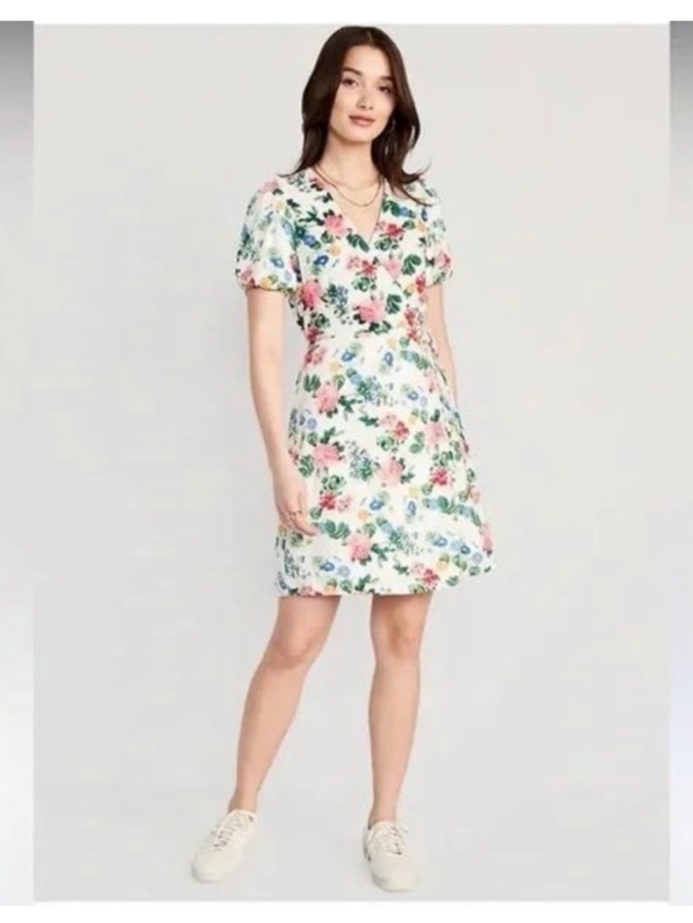 Old Navy White Floral wrap Mini Dress